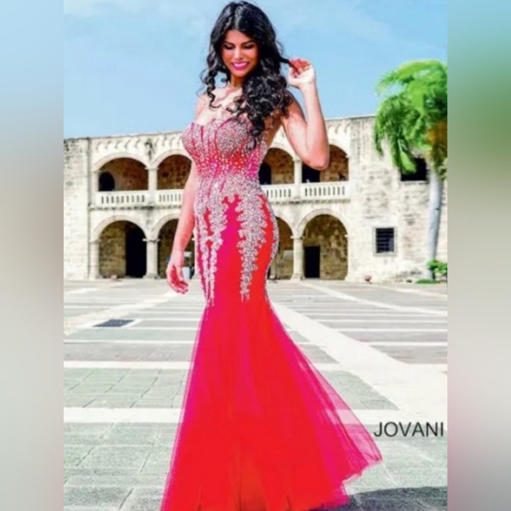 JOVANI RED LONG ENBELLISHED WITH CORSET PROM WOMEN"S  DRESS Size 6